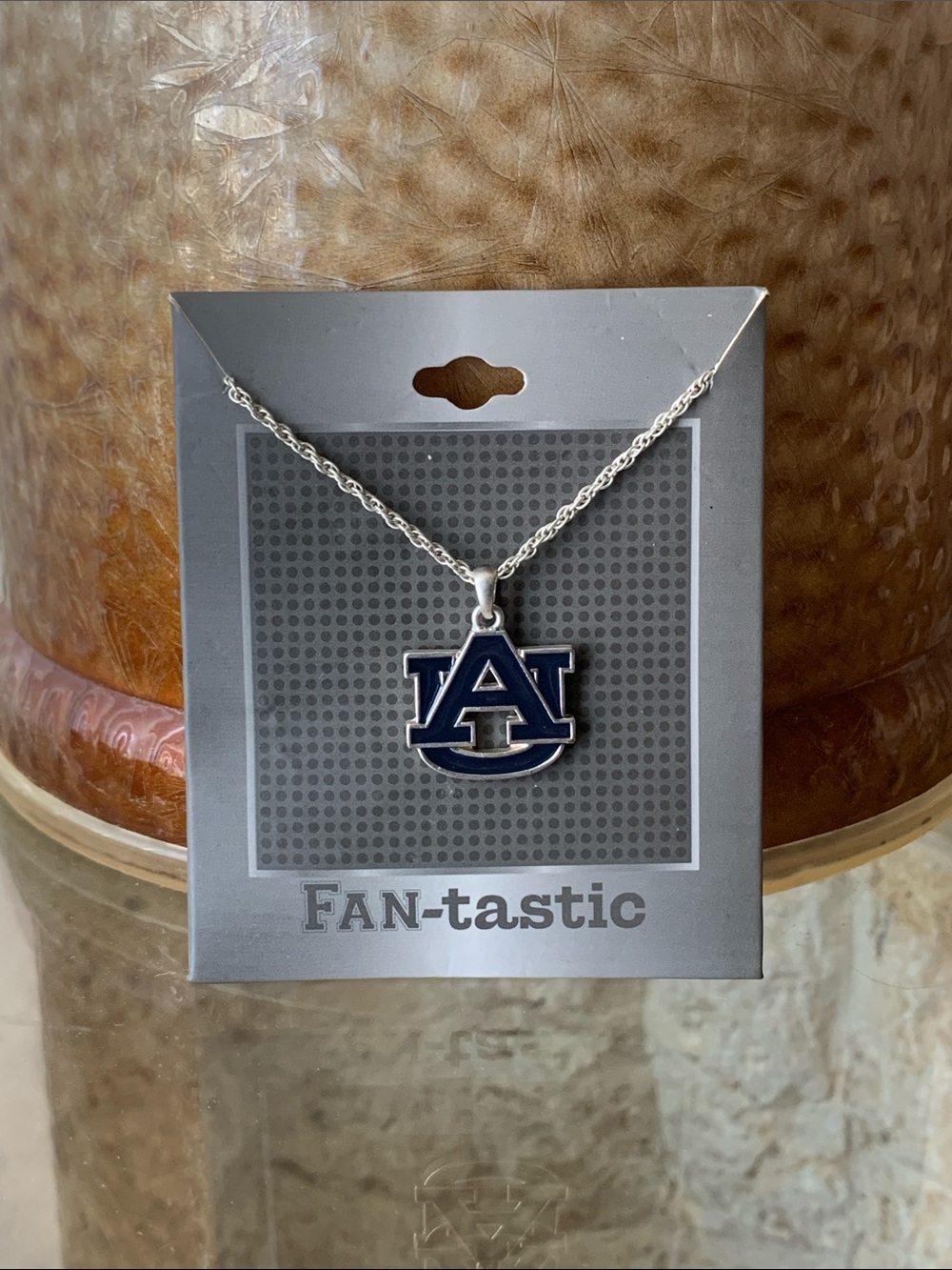 Navy and Silver AU Logo Pendant Necklace